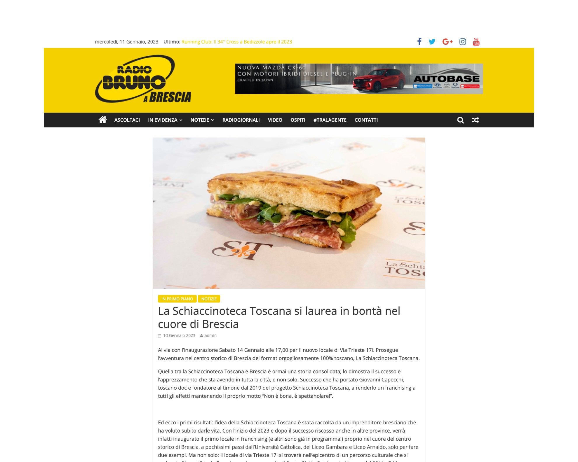 Radio Bruno | Rassegna stampa | La Schiaccinoteca Toscana