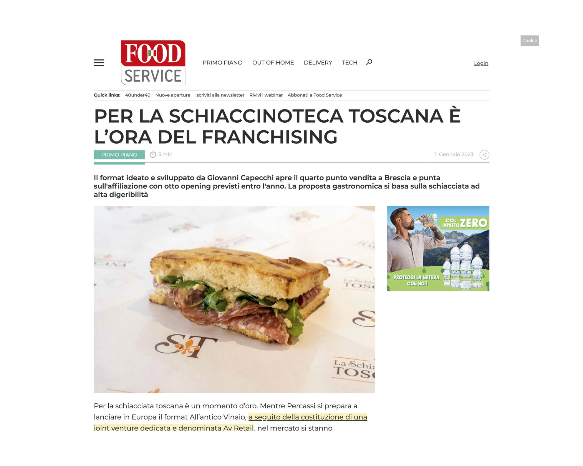 Food service  | Rassegna stampa | La Schiaccinoteca Toscana