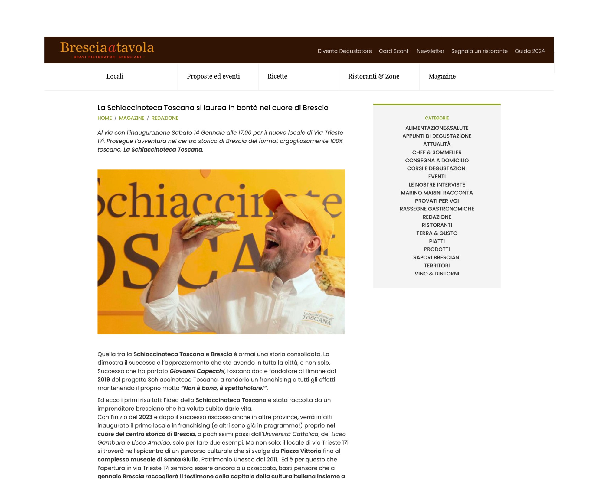 Brescia a Tavola | Rassegna stampa | La Schiaccinoteca Toscana